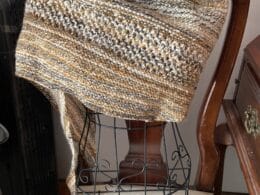 Hand knit - Happy Owls asymmetrical shawl - hand spun yarn